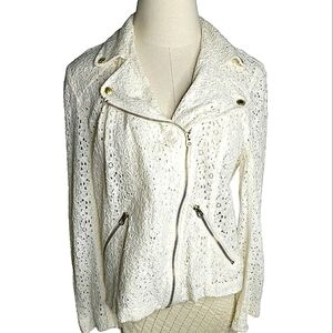 Juicy Couture Lace Moto Jacket Gold Detail Eyelet Convertable Neckline Cocquete